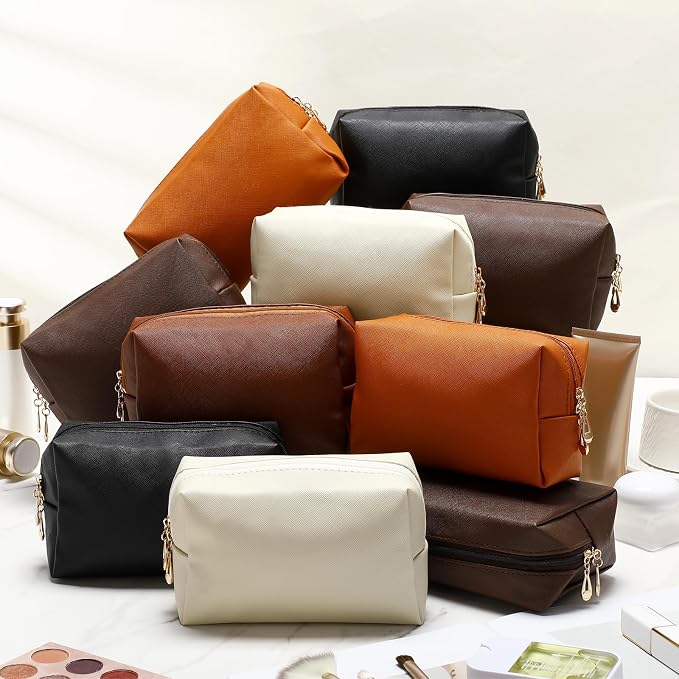 100 Pack Aesthetic Makeup Bags Bulk PU Leather Cosmetic Pouches Waterproof Toiletry Bags Makeup Pouches Bulk for Teen Girls Women Party Gift Travel Storage Back to Teacher Gift (Brown) - Image 6