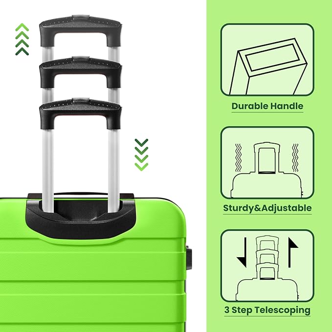 AnyZip Luggage Sets 10 Piece Hardshell Suitcase Set PC ABS Lightweight Travel Suitcases with 4 Double Spinner Wheels TSA Lock 20 24 28 Inch with 7 Storage Bags Apple Green - Image 3