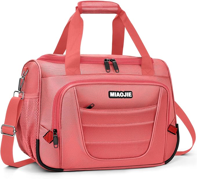 Underseat Carry On luggage Bag Airplanes Personal Item Bags, Gym Bag for Men Weekender Overnight Travel Tote Bag Shoulder Small Softside Carry on Luggage Travel Duffel Bags For Men Women -16 IN Pink by MIAOJIE