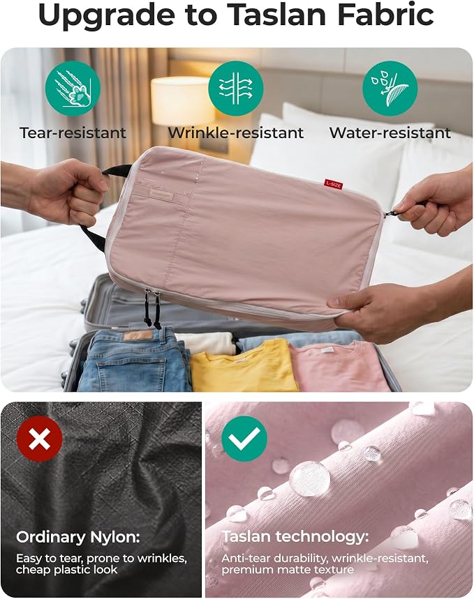 BAGSMART 6 Set Packing Cubes for Travel with Budget Airline Neck Pillow | Compression organizer bags, travel essentials for budget airline carry-ons, luggage, suitcases, closets, premium taslan - Image 5