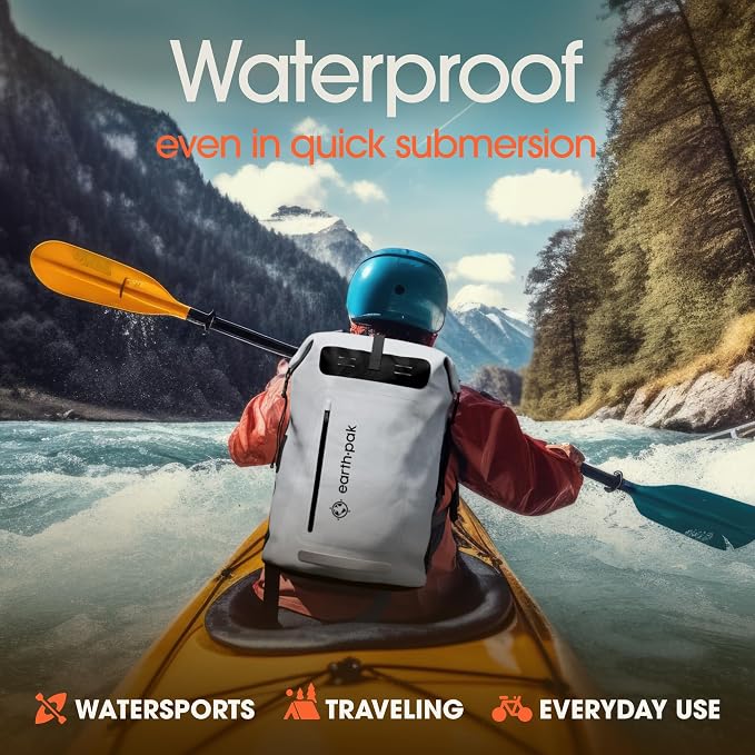 Earth Pak Waterproof Backpack - Heavy Duty Hiking Backpack - Roll-Top Closure Bag - Cushioned Dry Bag Waterproof Phone Case - Image 3