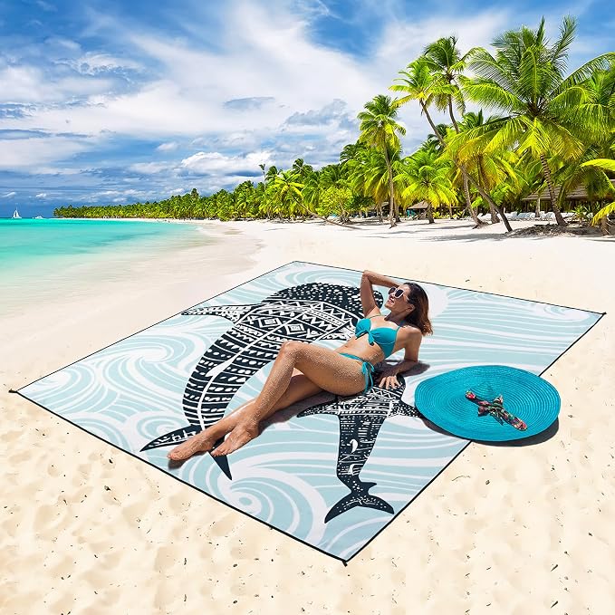 HIHOHO Beach Blanket Waterproof Sandproof Extra Large Beach Mat 79" X 83"/120"x108"for 1-8 Adults Quick Drying Durable Outdoor Picnic Mat for Beach Travel Camping Hiking - Image 5