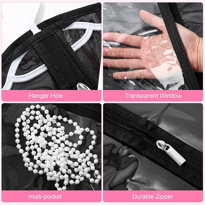 Windyun 10 Pack Garment Bags for Dance Costumes Kids 40 Inch Bags Hanging Clothes with 3 Clear Zipper Pocket Waterproof Garment Cover for Dance Competition, Travel, Closet Storage (Translucent Black) - Image 3