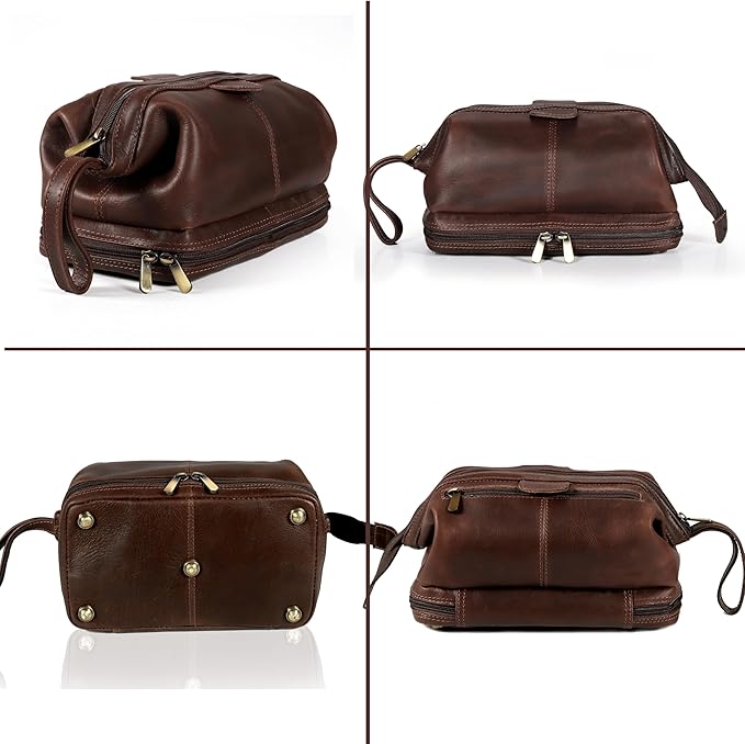cuero Genuine Buffalo Leather Unisex Toiletry Bag Travel Leather Dopp Kit Made With High Class Buffalo Leather - Image 5