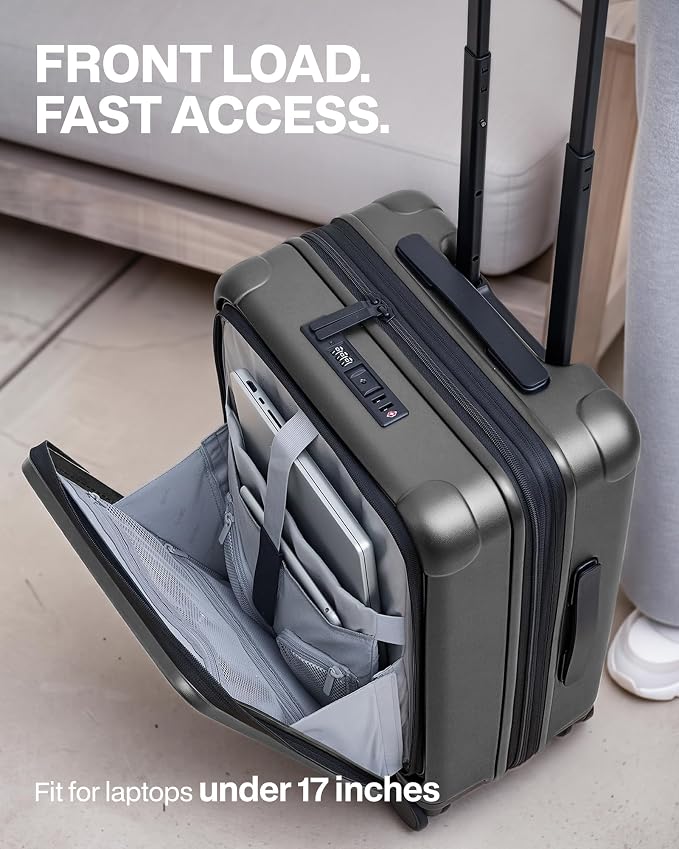 Coolife Carry On Luggage Suitcase : 22x14x9 Airline Approved Travel Luggage with Spinner Wheels, Front Pocket Expandable Hardshell Suitcases with TSA Lock Grey - Image 2