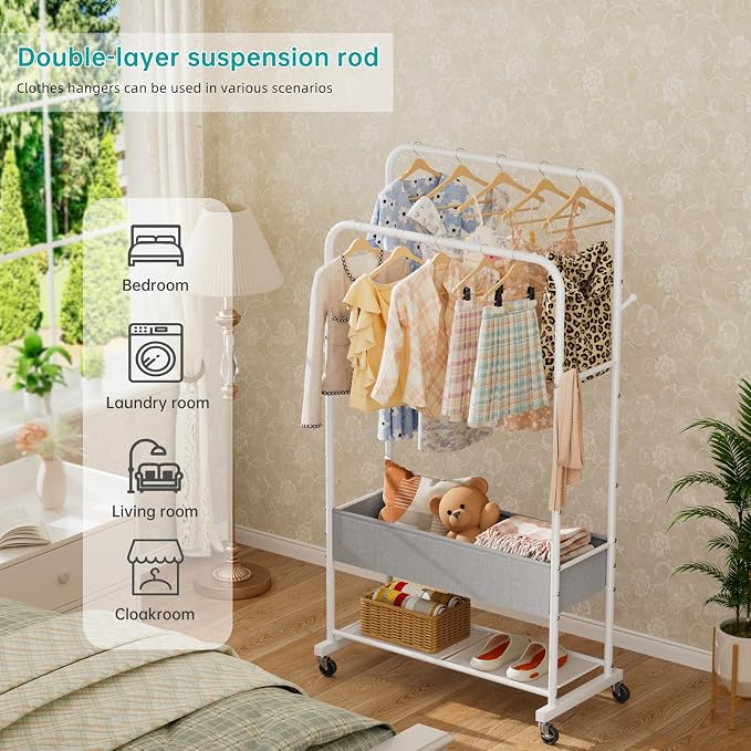 SINGAYE Wardrobe Standing Closet Clothing Rack With Shelf Hanging Clothes | Wardrobe Open Compact Small Metal Garment Hanger Stand Alone Free Standing Black Closet Rack Storage Organizer Heavy Duty - Image 6