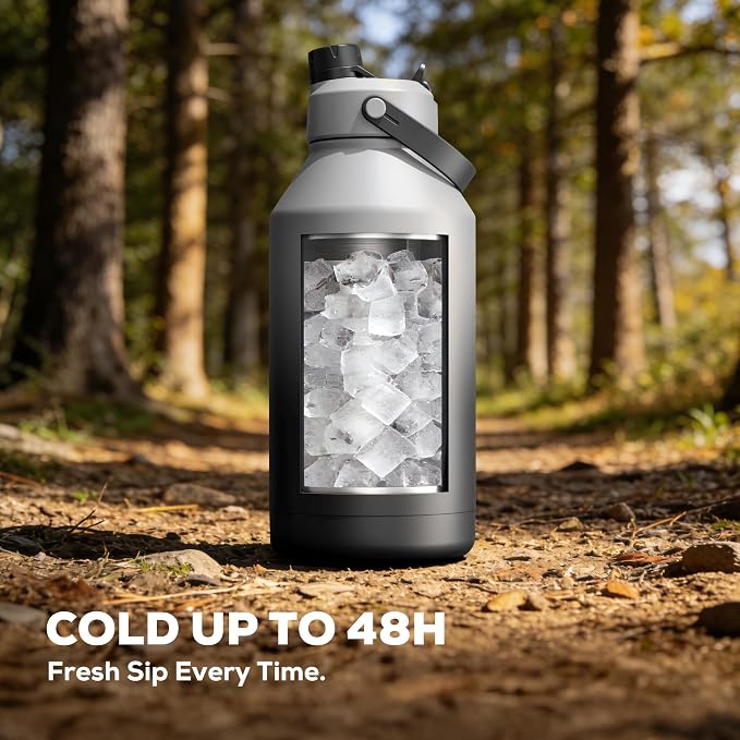 POWCAN 64 oz Insulated Water Bottle with 2-in-1 Straw and Spout Lid, Keep Cold 48H, Leakproof, Carrier Bag, Stainless Steel Sport Water Bottle for Men, Fitness, Outdoors, Gym and Travel (Obsidian) - Image 2