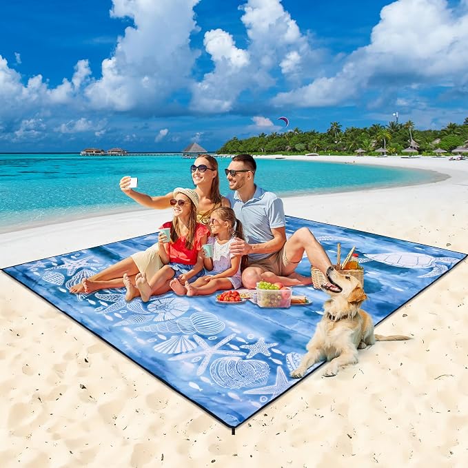 HIHOHO Beach Blanket Waterproof Sandproof Mat, Ink Turtle-BL, 79"×83" | Quick Drying, Durable, For 1-8 Adults, Outdoor Picnic Beach Festival Travel Camping Hiking - Image 6