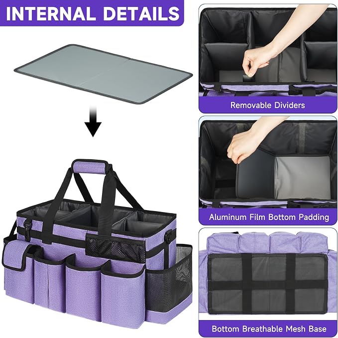 Cleaning Caddy Bag,Extra Large Cleaning Supplies Organizer with Handle for Housekeepers,Purple - Image 2