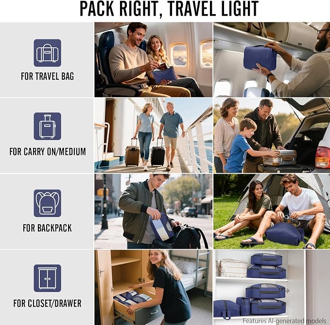 Veken 10 Set Packing Cubes for Travel Essentials,Anti-Wrinkle Buckled Suitcase Organizer for Shoe & Toiletry Bag,Carry On Luggage Bag with 99+ Count Mesh Holes for Airplane & College Dorm Accessories - Image 8