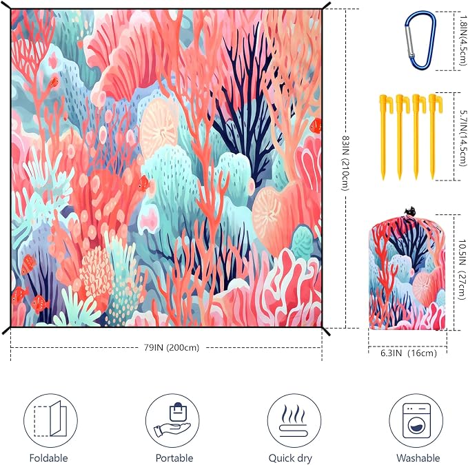 HIHOHO Beach Blanket Waterproof Sandproof Extra Large Beach Mat 79" X 83"/120"x108"for 1-8 Adults Quick Drying Durable Outdoor Picnic Mat for Beach Travel Camping Hiking - Image 2