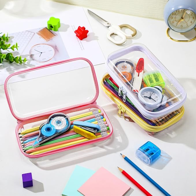 Sanwuta 6 Pcs Clear Hard Zipper Case Plastic Zipper Pouches Transparent Makeup Bag Pencil Case Pouches Toiletry Diaper Bag for Travel Toy Storage Organizer Bins(Colorful,7.48 x 3.94 x 2 Inch) - Image 6