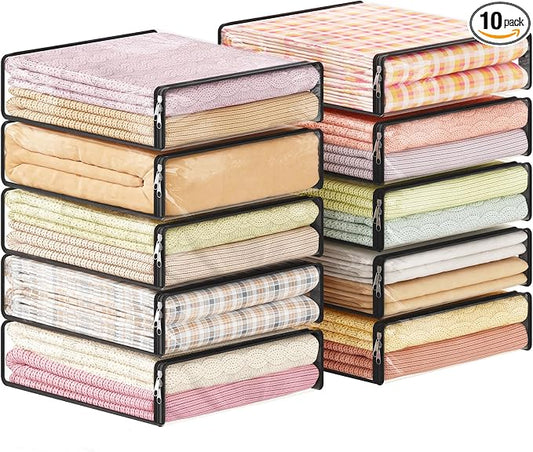 Lifewit 14L Clear Sheet Storage Bags with Zipper 10 Pack, Plastic Sweater Storage Bins for Clothing, Vinyl Foldable Clothes Containers Organizers for Closet, Blankets, Bedding 15.7 x 13.8 x 3.9 Inch by Lifewit
