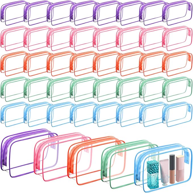 Sanwuta 100 Pcs Clear Makeup Bags Bulk Toiletry Bag for Travel Transparent Cosmetic Bag PVC Waterproof Travel Small Pouches with Zipper for Men and Women (Candy Colors) by Sanwuta