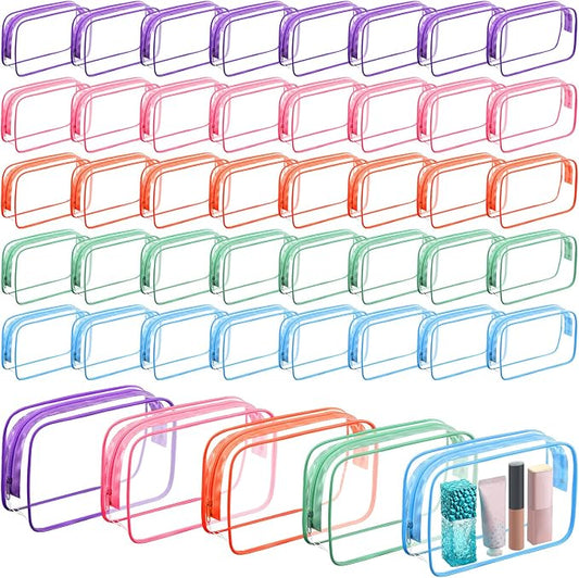 Sanwuta 100 Pcs Clear Makeup Bags Bulk Toiletry Bag for Travel Transparent Cosmetic Bag PVC Waterproof Travel Small Pouches with Zipper for Men and Women (Candy Colors) by Sanwuta