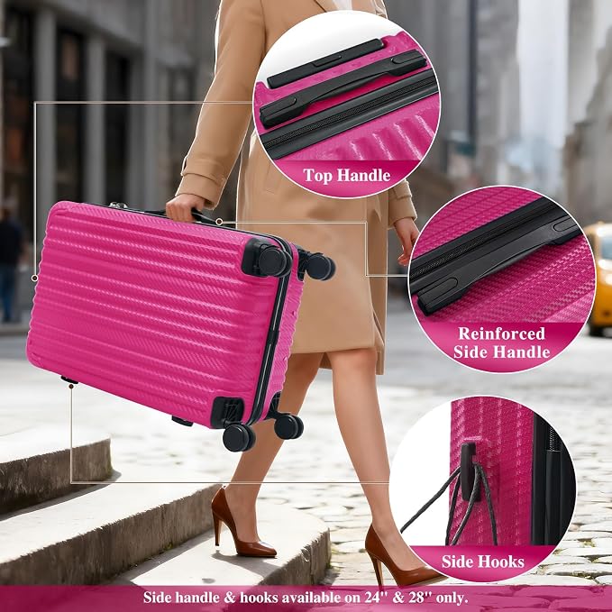 Dark Pink 6 Piece Luggage Set Hard Shell - Traveling Suitcases with Spinner Wheels and Small Cases for Family Travel, Durable Carry On Luggage Sets with Lock for Women and Girls - Image 4