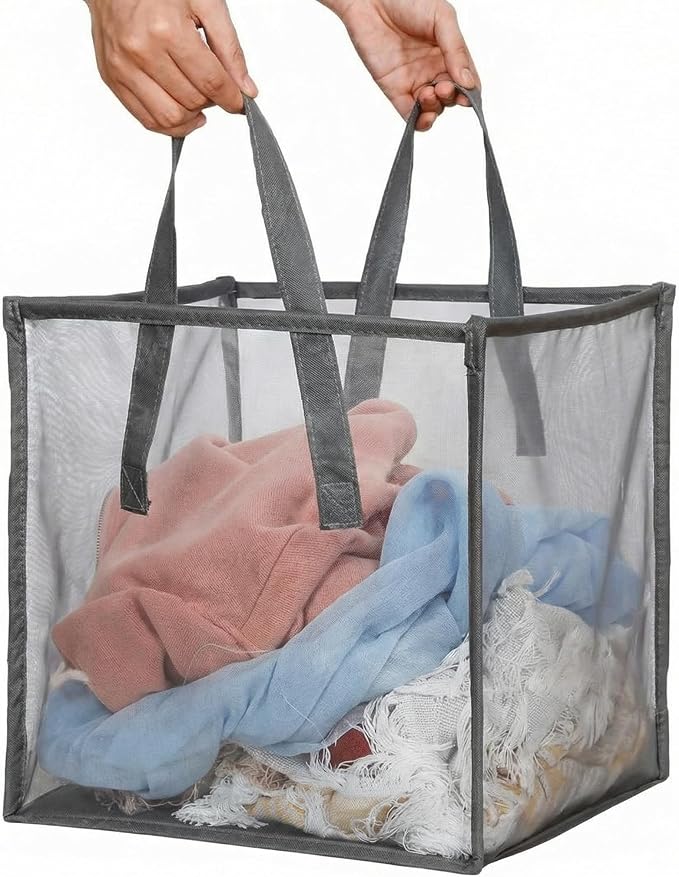 Zopeal 1 Pack Popup Laundry Hamper 13 Inch Collapsible Laundry Baskets with Handles Mesh Clothes Baskets Portable Single Layer Foldable Clothes Hamper Square Bin for Washing (Grey,Single-layer) by Zopeal