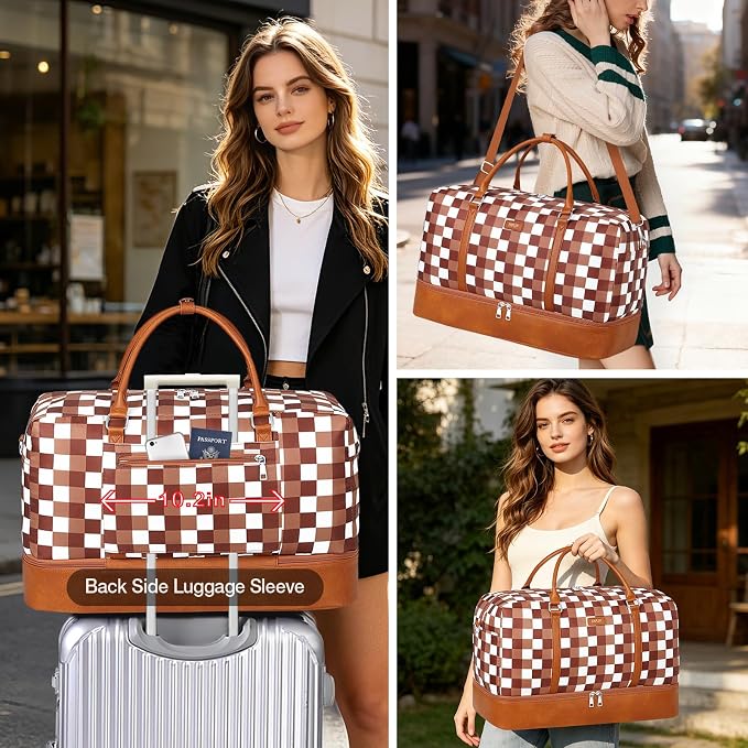 IBFUN Weekender Bags for Women, 21" Weekender Travel Bag, Travel Duffle Bag with Shoe Compartment Carry on Overnight Duffel Bag for Weekend Travel Business Trip, 3PCS - Image 3
