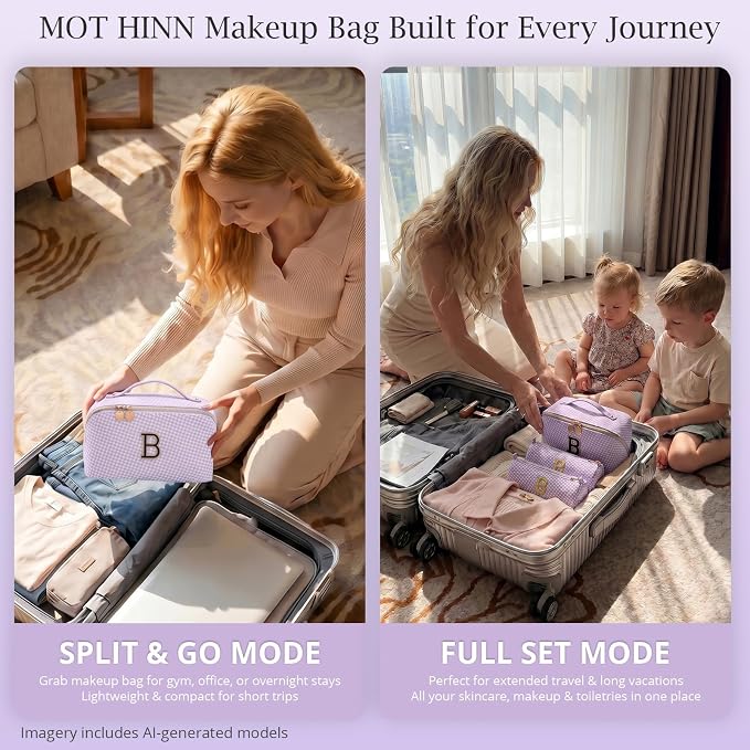 Personalized Gift Travel Makeup Bag: Initial Makeup Organizer Bag for Women | 3-in-1 Custom Make up Bag Set - Vegan Leather Travel Cosmetic Bag - Luxury Gift for Women – Birthday, Anniversary, Graduation - Image 8