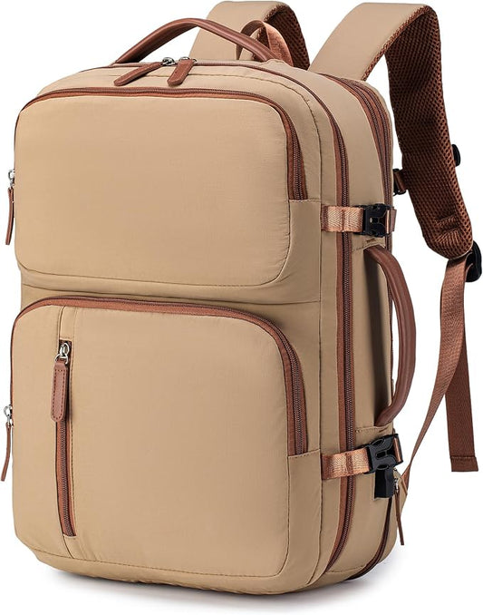 17x13x9 Personal Item Bag Travel Backpack for Men Women | 43x33x22cm Travel Bag Expandable with USB Charging Port 180°Full Open Access Laptop Backpack ,Beige by Nixjoro