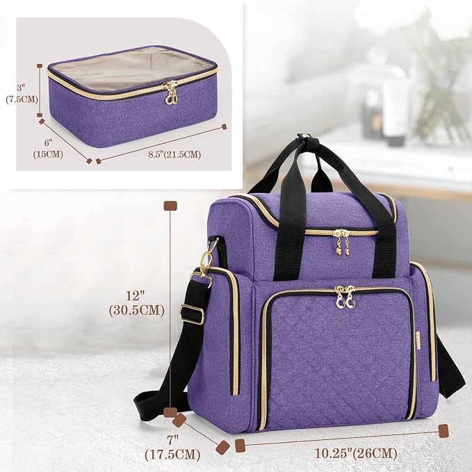 LUXJA Travel Makeup Bag with 2 Removable Makeup Cases, Purple | Large Cosmetic Bag with Multiple Storage Sections, 3 Detachable Dividers, Detachable Shoulder Strap, Trolley Sleeve - Image 7