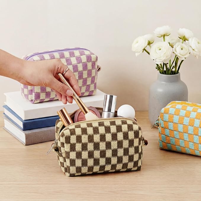 Gilprop 8 Pcs Checkered Makeup Bag for Purse Small Cosmetic Pouch Bulk Portable Zipper Makeup Pouch Travel Toiletry Organizer Gifts for Women Bridesmaid Wedding Party Favors (Colorful 1) - Image 3