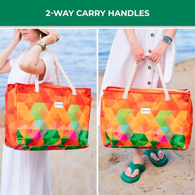 Beach Bag and Pool Bag Has Cooler Pocket, 7 Pockets Total, Zip Top. Family Size Waterproof Beach Tote - Image 8