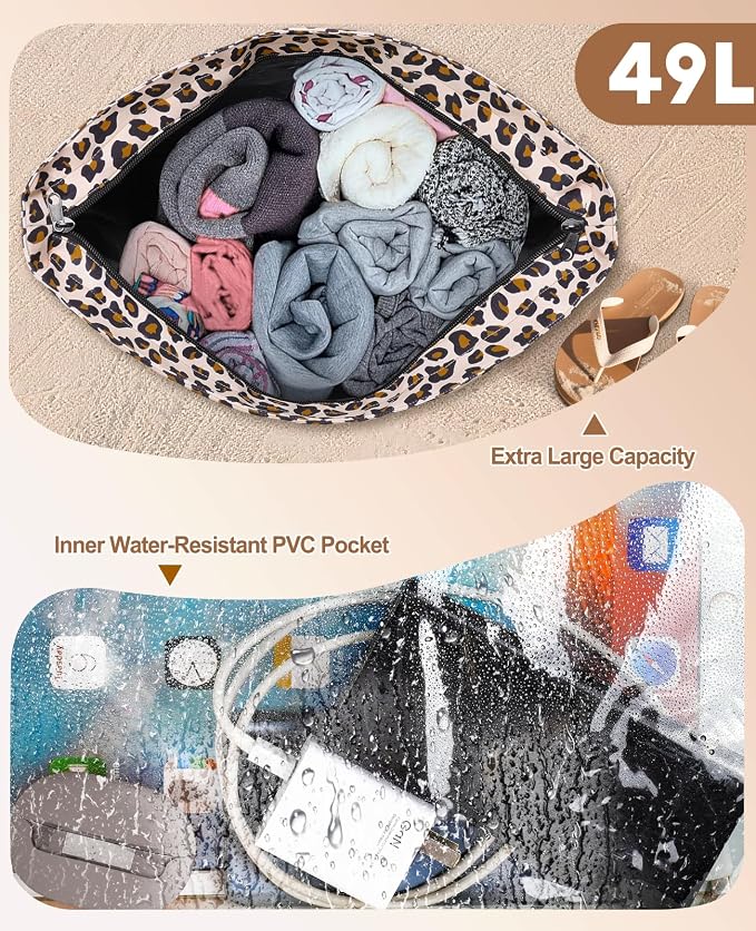 ISEYOU Beach Bag with Cooler, 49L Large Waterproof Sandproof Tote with Zipper, Foldable Travel Bag for Beach, Pool, Picnic - Image 5