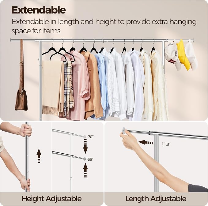 Yaheetech Rolling Clothes Rack, Clothing Racks for Hanging Clothes Portable Clothes Rack, Heavy Duty Clothes Rack with Extendable Hanging Rod,Chromed, Silver - Image 5