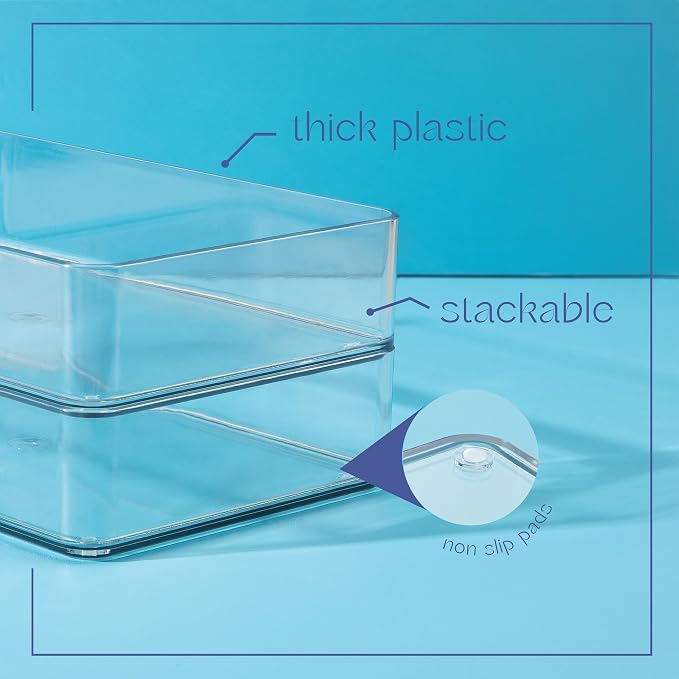 primebox Plastic Clear Drawer Organizers. Bathroom. Kitchen, Bedroom, Utensils, Office Organizer Bins, Storage Trays. Stackable. 9" x 6" x 2" Set of 6 - Image 5