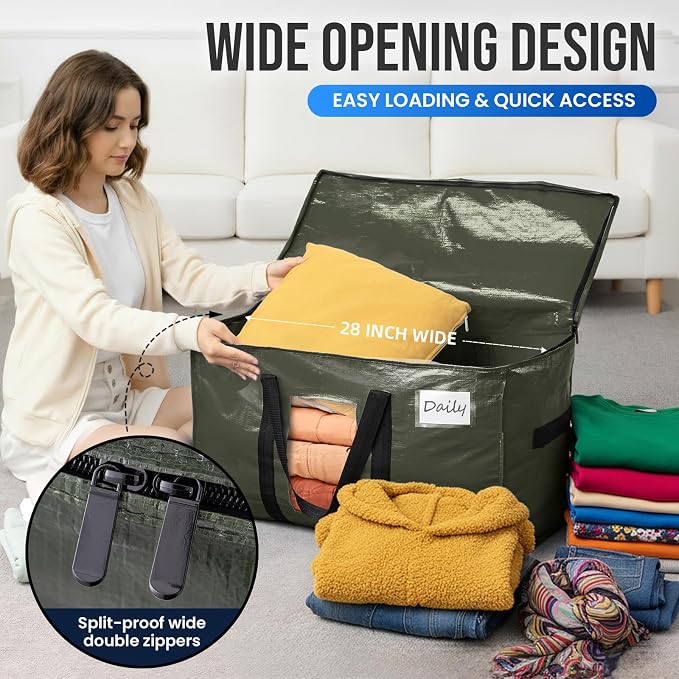 TAILI 12 Pack Green Extra Large Storage Bags, Heavy Duty Totes with Visible Window, Wrap Around Handles, Perfect for Moving and Storage - Image 4