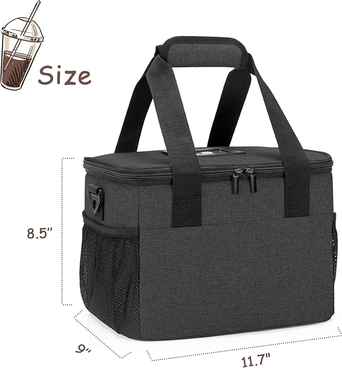 Trunab Reusable 6 Cups Drink Carrier for Delivery Insulated Caddy,Black | Adjustable Dividers,Handle & Shoulder Strap, Beverages Tote Bag for Takeout or Travel - Image 7
