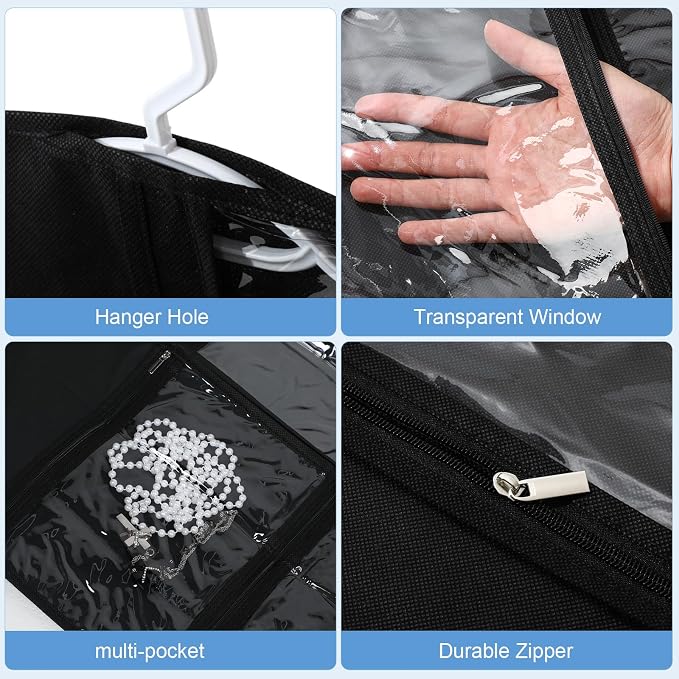 Geelin 14 Pcs Garment Bags for Dance Costumes PVC Clear with Zippers 20 x 40 Inch Garment Bag with Pockets Dance Costume Organizer Carrier for Storage Cover for Adult(Black) - Image 3