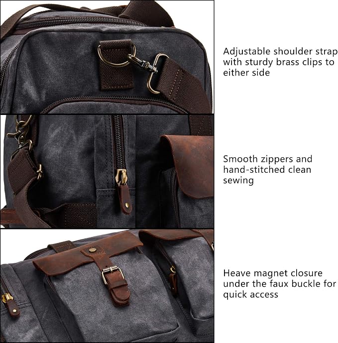 Waxed Canvas Duffel Bag with Shoe Compartment | Waxed Canvas Travel Bag for Men, Genuine Leather Trim, Shoe Compartment, Front Pockets, Weekend, Overnight and Carry-On Use - Image 3