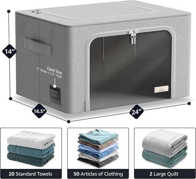Sorbus Jumbo Storage Bins with Metal Frame - Oxford Fabric Storage Containers with Large Clear Window & Carry Handles - Stackable & Foldable Clothes Organizer Bags for Bedding Linen, Clothing & More - Image 3