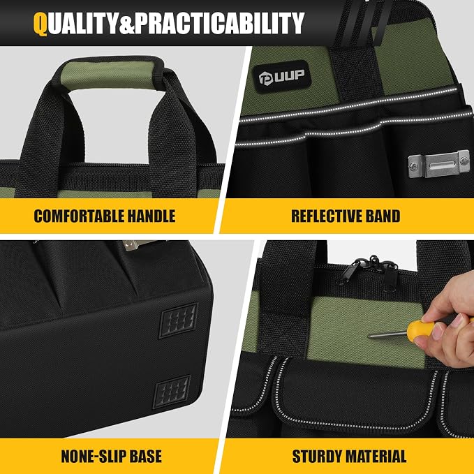 UUP 18-Inch Large Tool Bag, 16-Pocket Portable Tool Box Organizer Storage, Heavy Duty Tactical Toolbag with Big Zipper, Travel Carry Toolbox, Father Day Dad Men Electrician Contractor Welding Gift | 16 Pockets & MOLLE. Detachable Strap & Handle. Non-sl... - Image 5