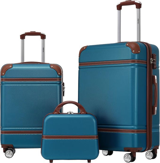 Merax Luggage Set 2 Piece Suitcase Set with Cosmetic Case Expandable Spinner Wheels Vintage Luggage Sets(Blue,20"+24") by Merax