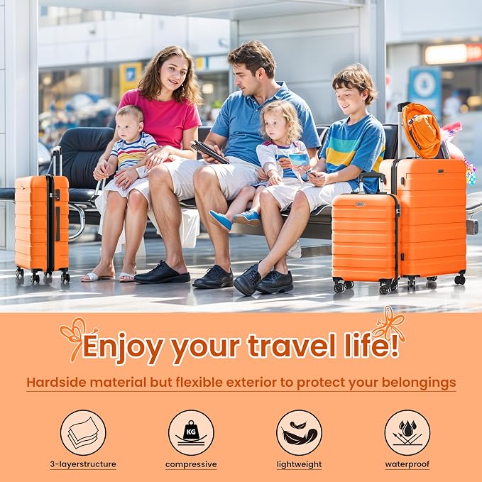AnyZip Luggage Sets 3 Piece Hardshell Suitcase Set PC ABS Lightweight Travel Suitcases with 4 Double Spinner Wheels TSA Lock 20 24 28 Inch Orange - Image 2