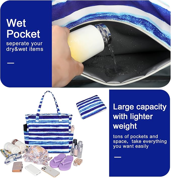 Bluboon Waterproof Beach Tote Pool Bags for Women Ladies Extra Large Carry On Bag With Wet Compartment for Weekender Travel - Image 5