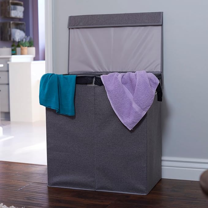 Household Essentials Collapsible Laundry Sorter with Lid, Gray - Image 3