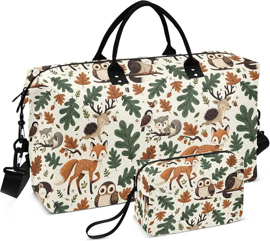 Weekender Bags Travel Duffel Gym Bag Animals Fox Deer Woodland Forest Hedgehog Carry on Overnight Tote Bag with Toiletry Bag for Airplane Travel Trip Gym Yoga by senya
