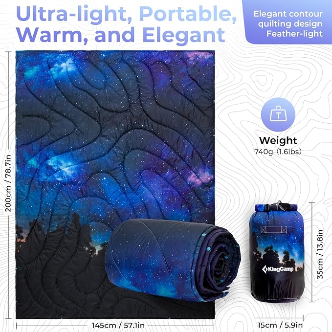 KingCamp Ultralight Camping Blanket, Packable Down Alternative Puffy Printed Wearable Blanket with Snap Buttons & Corner Loops Weatherproof Quilt for Outdoor Travel Stadium (78.7"L x 57.1"W) - Image 6