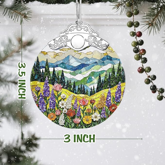 Mountain Wildflower Stained Glass Ornament, Christmas Ornaments – Christmas Tree Ornament, Holiday Decor, Xmas Stocking Stuffers, Gift Idea, Gifts for Nature Lover, Mom, Friend, and Family