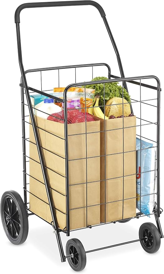 Whitmor Extra Large Utility Foldable Shopping Cart with Wheels, 100 Lb Capacity, Heavy Duty Grocery Cart with Steel Frame, Foam Handle, Rolling Collapsible Utility Trolley for Grocery, Laundry, Black - Image 3