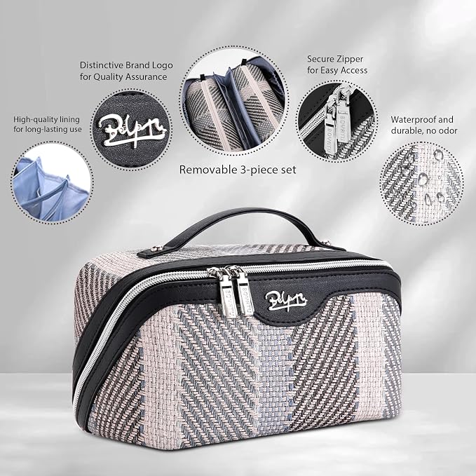 BOYATU Travel Makeup Bag Cosmetic Bag for Women: 3 Pcs Set Make up Bag with Compartments - Waterproof Vegan Leather Toiletry Bags with Handle - Makeup Organizer for Travel Essentials(C-4-Black) - Image 2