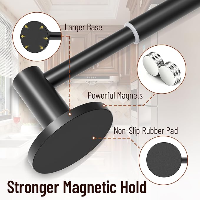Magnetic Towel Bar, Adjustable Towel Rod with Larger Magnetic Base & Hidden Magnet Design, Non-Slip Magnetic Towel Holder for Refrigerator, Dishwasher, Oven, Washer (Matte Black, 1Pack) - Image 4