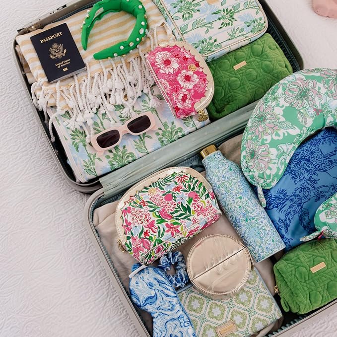 Lilly Pulitzer Gold Quilted Zipper Pouches, Cute Cosmetic Case for Women, Travel Toiletry Bag, Small Pouch Bag for Supplies, Set of 2, Makeup or Toiletries (Peninsula Green) - Image 8
