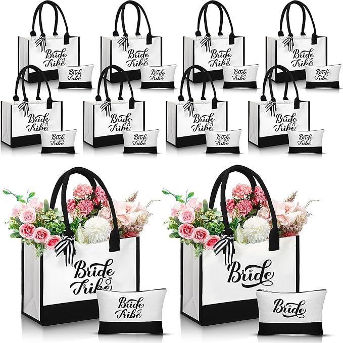 Sweetude 20 Pcs Bride Canvas Tote Bag Bulk with Makeup Bags Gifts for Bride Bridesmaid Tribe Wedding Engagement Bridal Shower by Sweetude