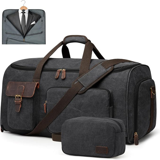 S-ZONE Garment Bags for Travel Canvas Duffle Bags for Men Hanging Suitcase | Individual Toiletry Bag, Multi-Pockets, Carry-on Size, Trolley Sleeve, for Gym or Business by S-ZONE