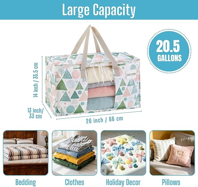 VENO 6 Pack Moving Bags, Large Christmas Storage Bins with lids, Packing Supplies for College, Alternative to Moving Boxes, Foldable, Heavy-Duty Tote, Christmas Pattern (Pastel Forest, 6 Pack) - Image 3